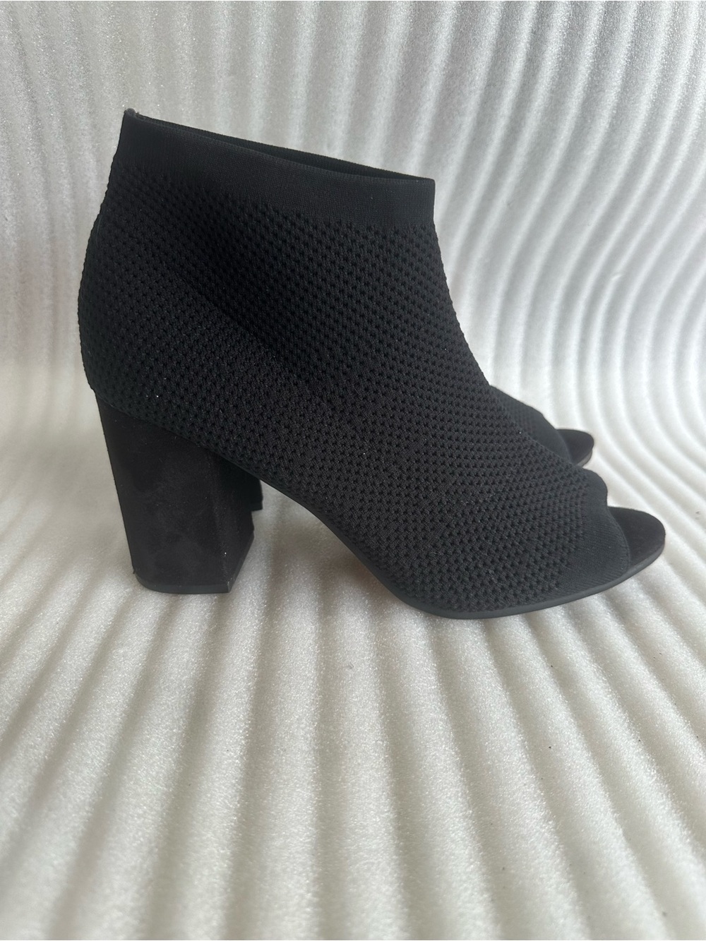 Seven Dials Black Knit Peep-Toe Block Heel Booties